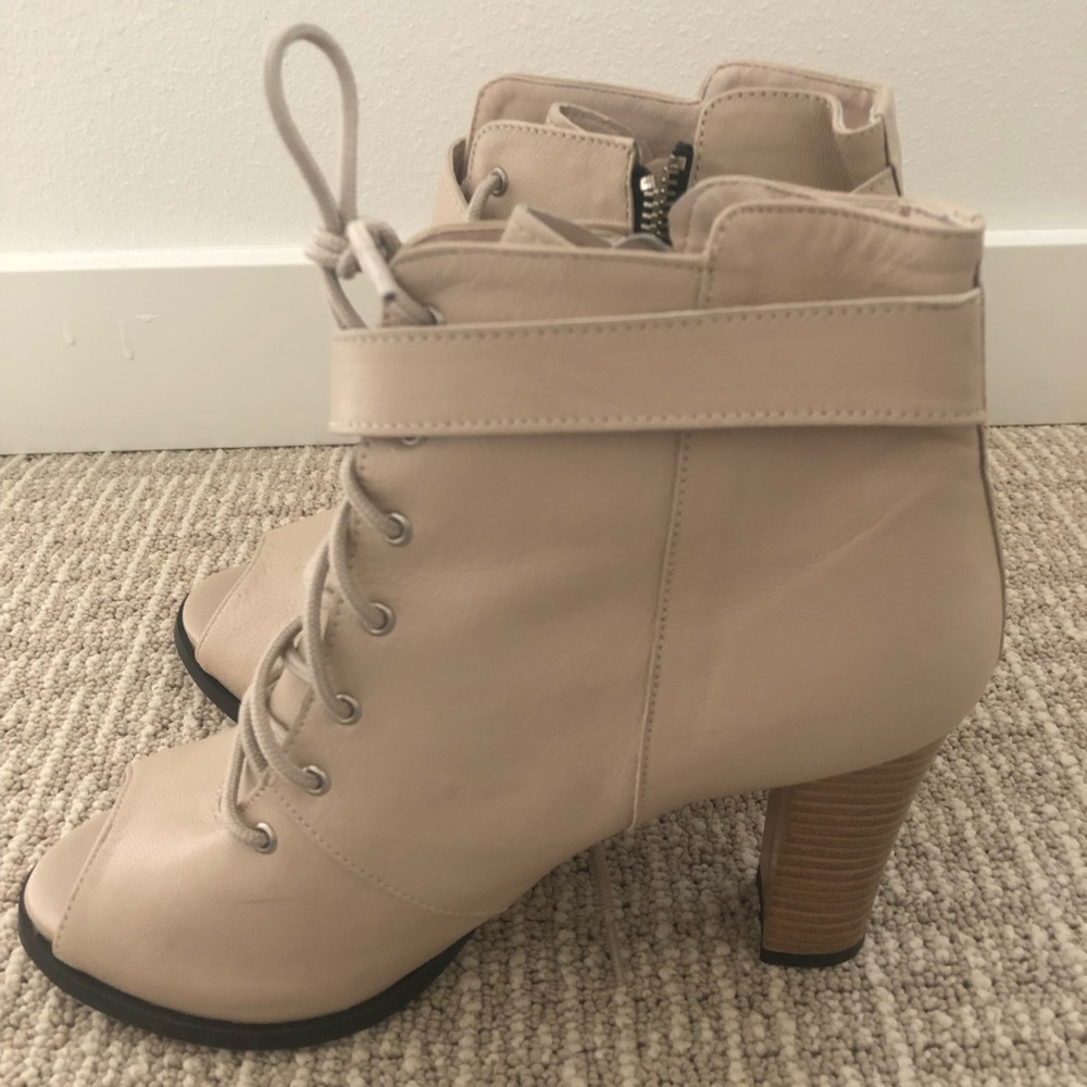 Peep toe beige booties